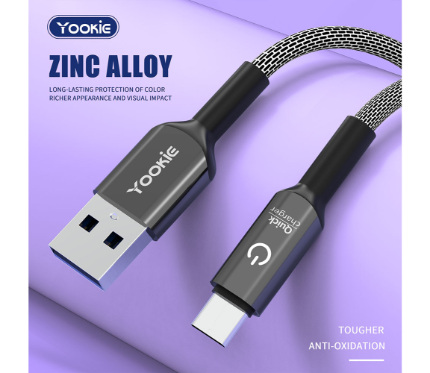 Chargers + Cables  Yookie CB2 2.4A Data fast lighting cable with breathing light Black 